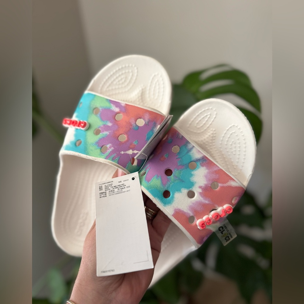 Crocs Classic Tie Dye Graphic‎ Slide Sandals White Multicolor M7/W9